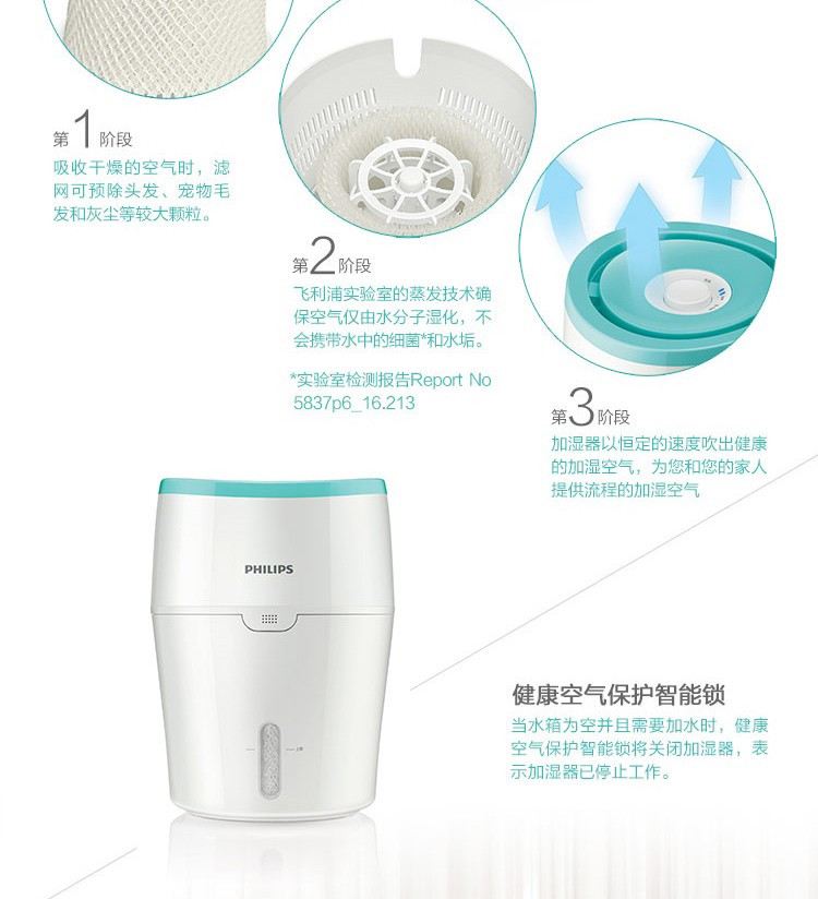 飞利浦PHILIPS加湿器 上加水 纳米无雾 静音办公室卧室家用加湿HU4801/00 白色+绿色