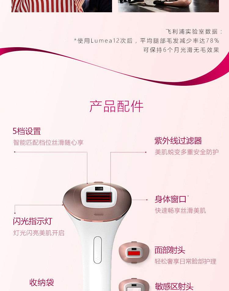 飞利浦（PHILIPS）Lumea智能脉冲光美肤仪丝滑美肌无绳全身适用BRI956/80 白色新品