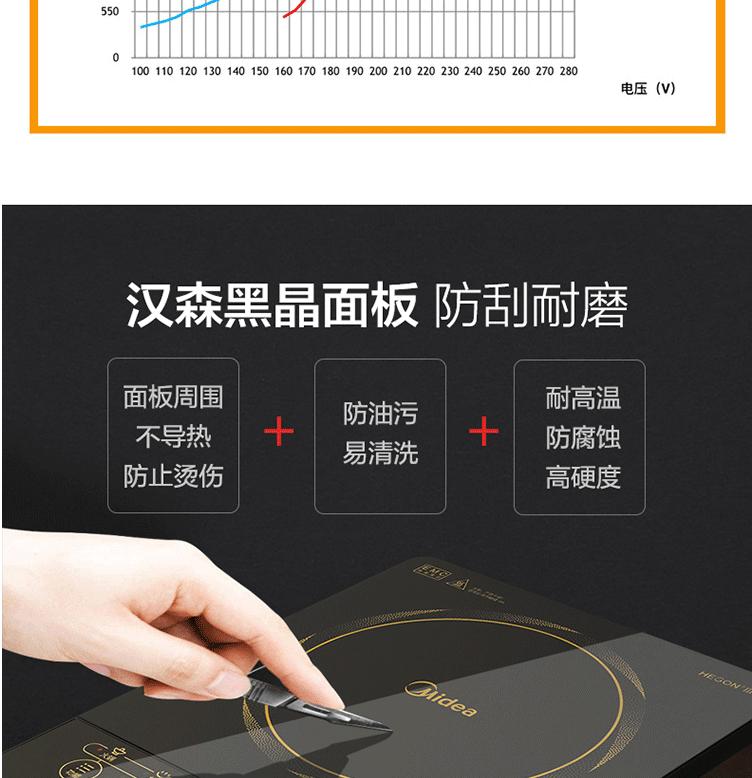 美的C21-HT2117HM 多功能防水电磁炉 触摸屏超薄