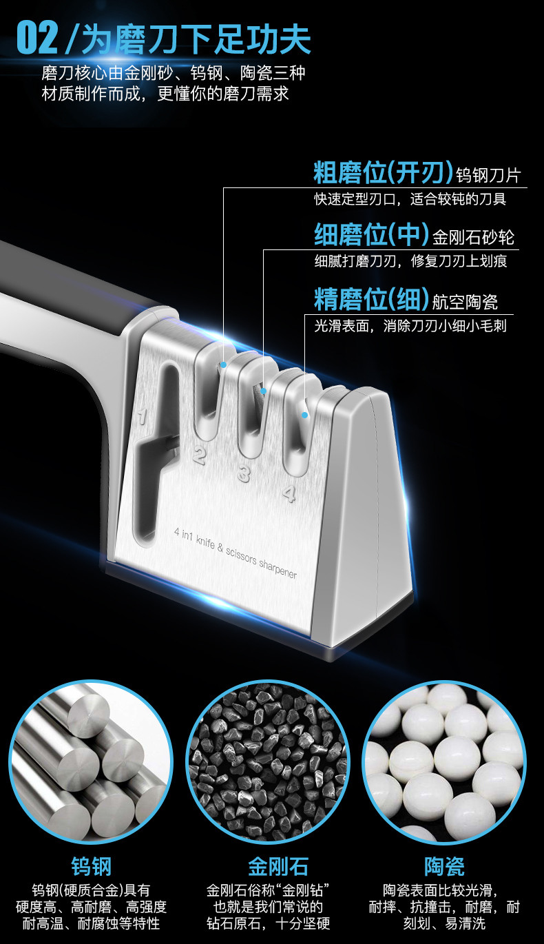 美之扣 磨刀器家用四段多功能磨刀石快速磨菜刀磨刀棒磨剪刀mdq4