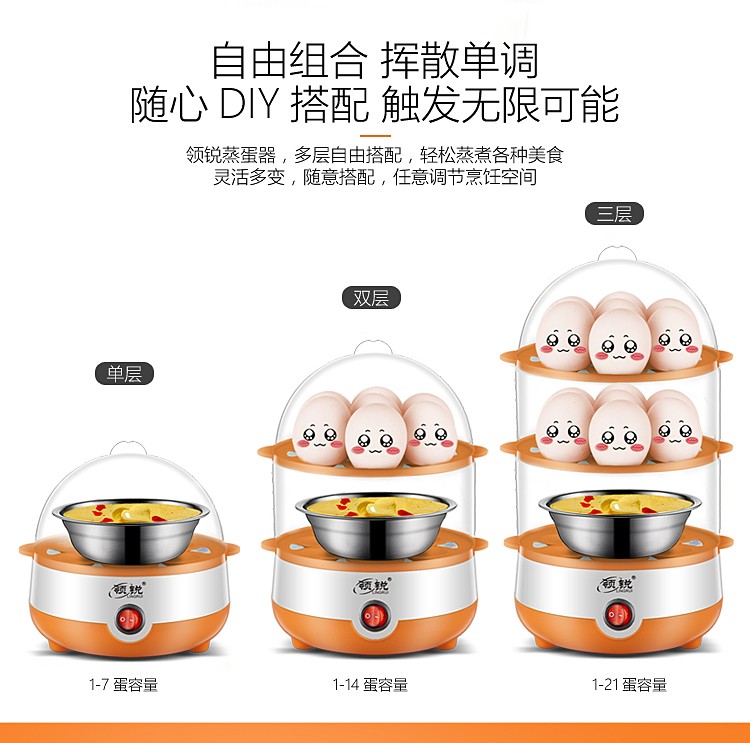 领锐 煮蛋器蒸蛋器自动断电迷你家用蒸蛋羹煮鸡蛋器早餐煮蛋机神器单层XB-PT05