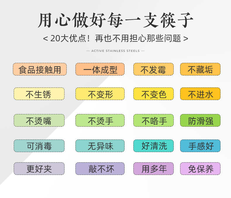 天喜（TIANXI）不锈钢筷子抗菌304不锈钢防滑防霉耐高温筷子5双装