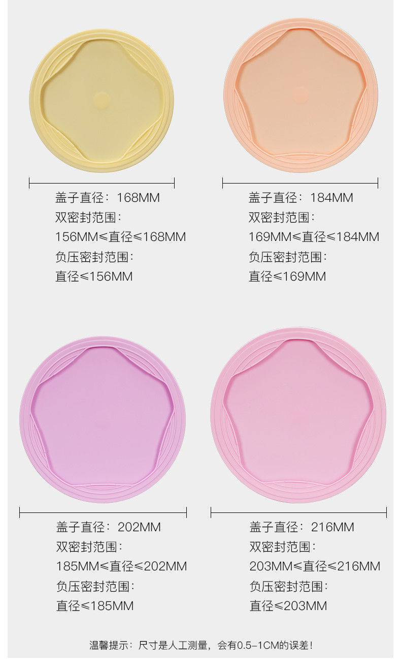 美之扣 双密封马卡龙保鲜盖6件套密封盖硅胶透明保鲜盖微波炉盖多功能碗盖盘盖加热防溅盖1080155