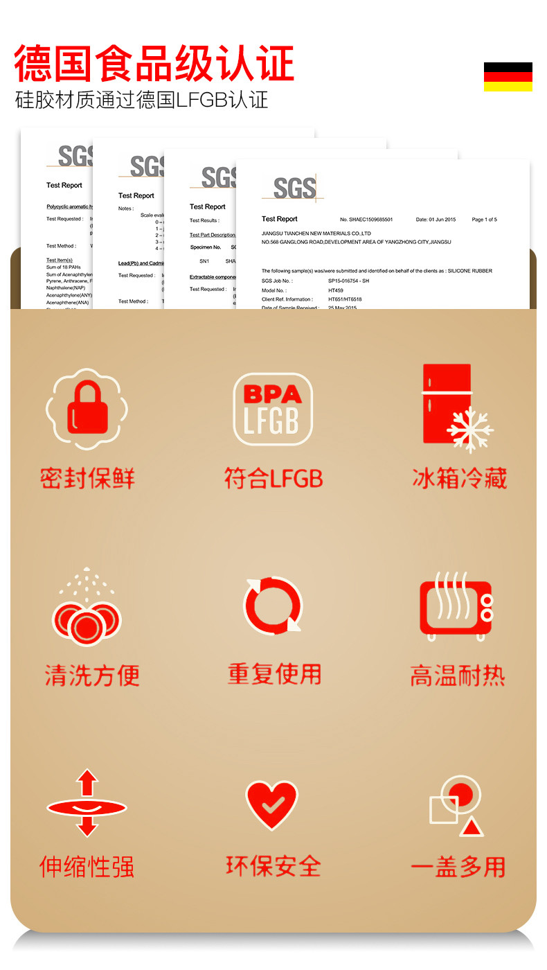 美之扣 双密封马卡龙保鲜盖6件套密封盖硅胶透明保鲜盖微波炉盖多功能碗盖盘盖加热防溅盖1080155