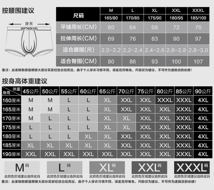 七匹狼 男士明筋平角裤四条装混色D7002-4