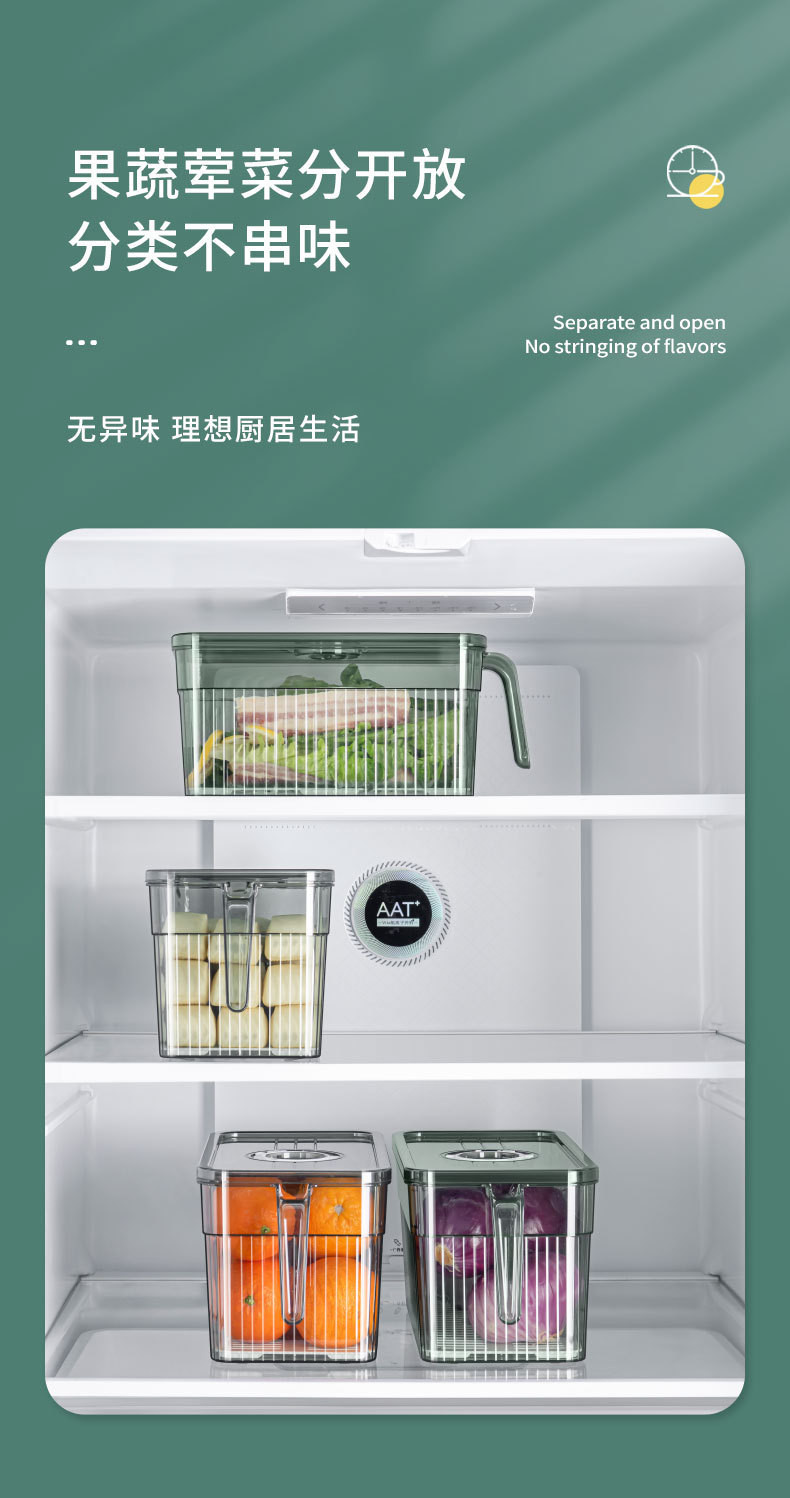 港德 冰箱收纳盒带手柄可沥水食品密封盒透明保鲜盒子中号 BX-01