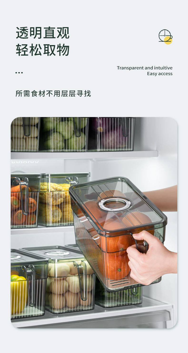 港德 冰箱收纳盒带手柄可沥水食品密封盒透明保鲜盒子中号 BX-01