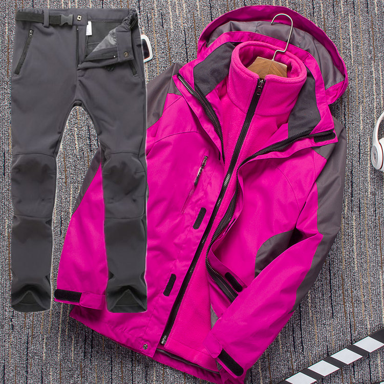 城徒 冬季潮牌冲锋衣套装男女三合一两件套衣裤防风防水加厚滑雪登山服