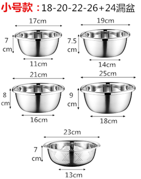 【五件套】不锈钢盆圆形加厚加深盆子家用厨房装汤和面洗菜沥水盆