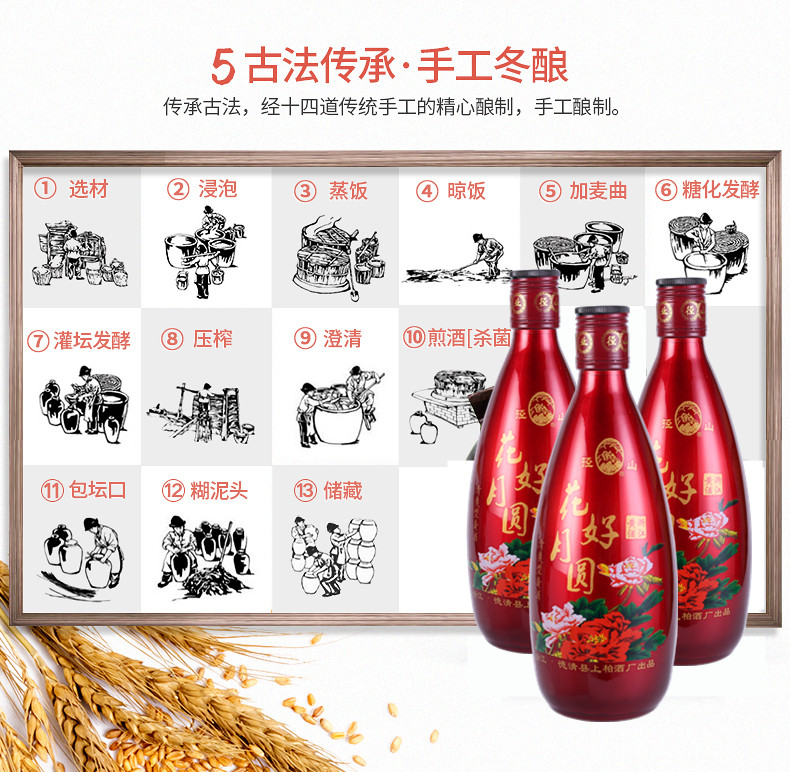 径山花好月圆十年陈黄酒 500ml*6瓶礼盒装