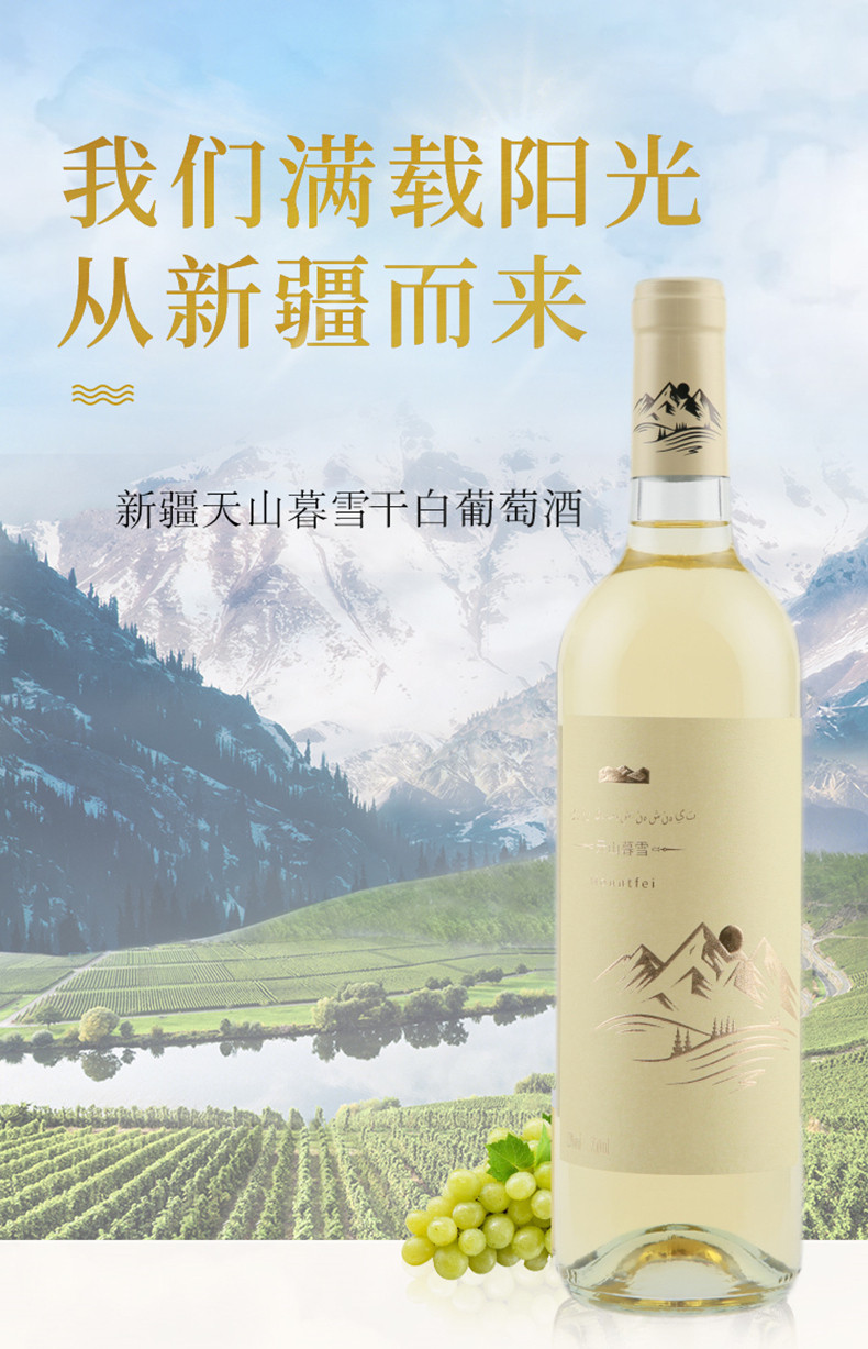 峰菲 六瓶 新疆冰川美酒天山暮雪干白葡萄酒