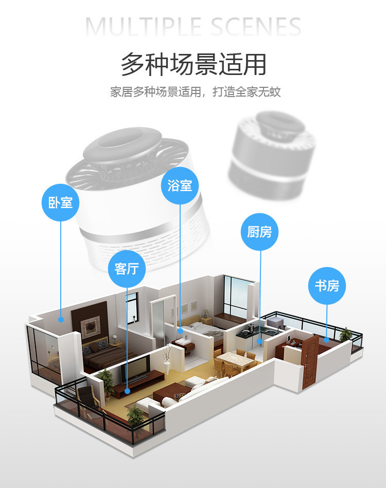 亨酷 立体环绕式三维仿生灭蚊灯 物理灭蚊母婴适用卧室除蚊