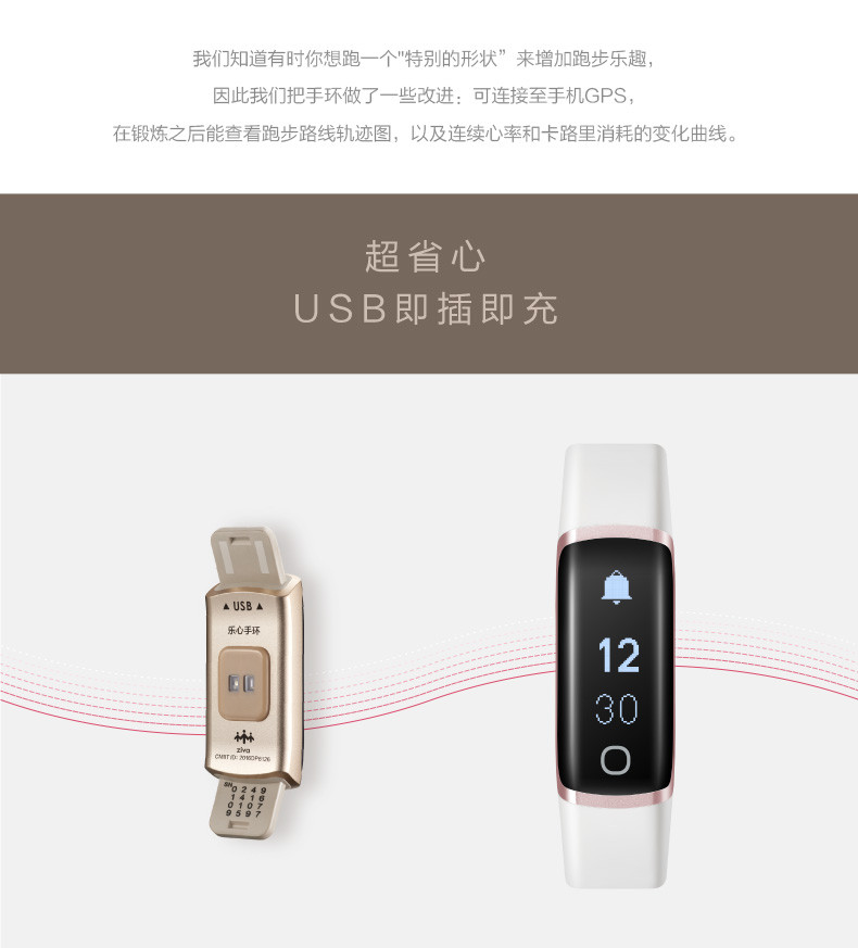 乐心/lifesense  连续心率监测 心率手环 运动手环 自动跑步识别 ziva手环