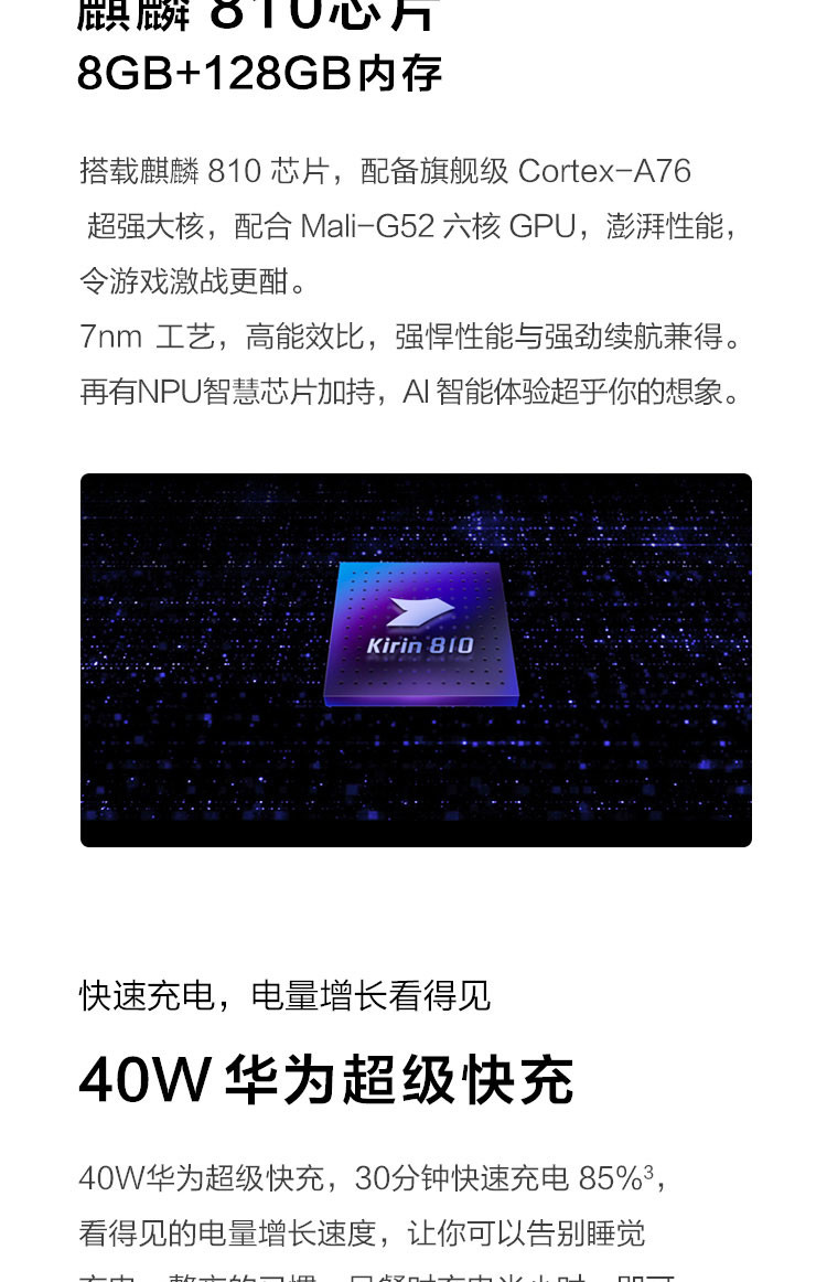 华为/HUAWEI nova5 AI四摄40W超级快充全网通双4G手机 8GB+128GB