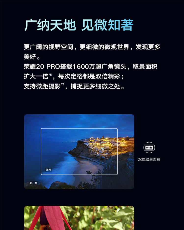 荣耀20 PRO 4800万全焦段AI四摄 双光学防抖 全网通4G拍照手机 8GB+256GB