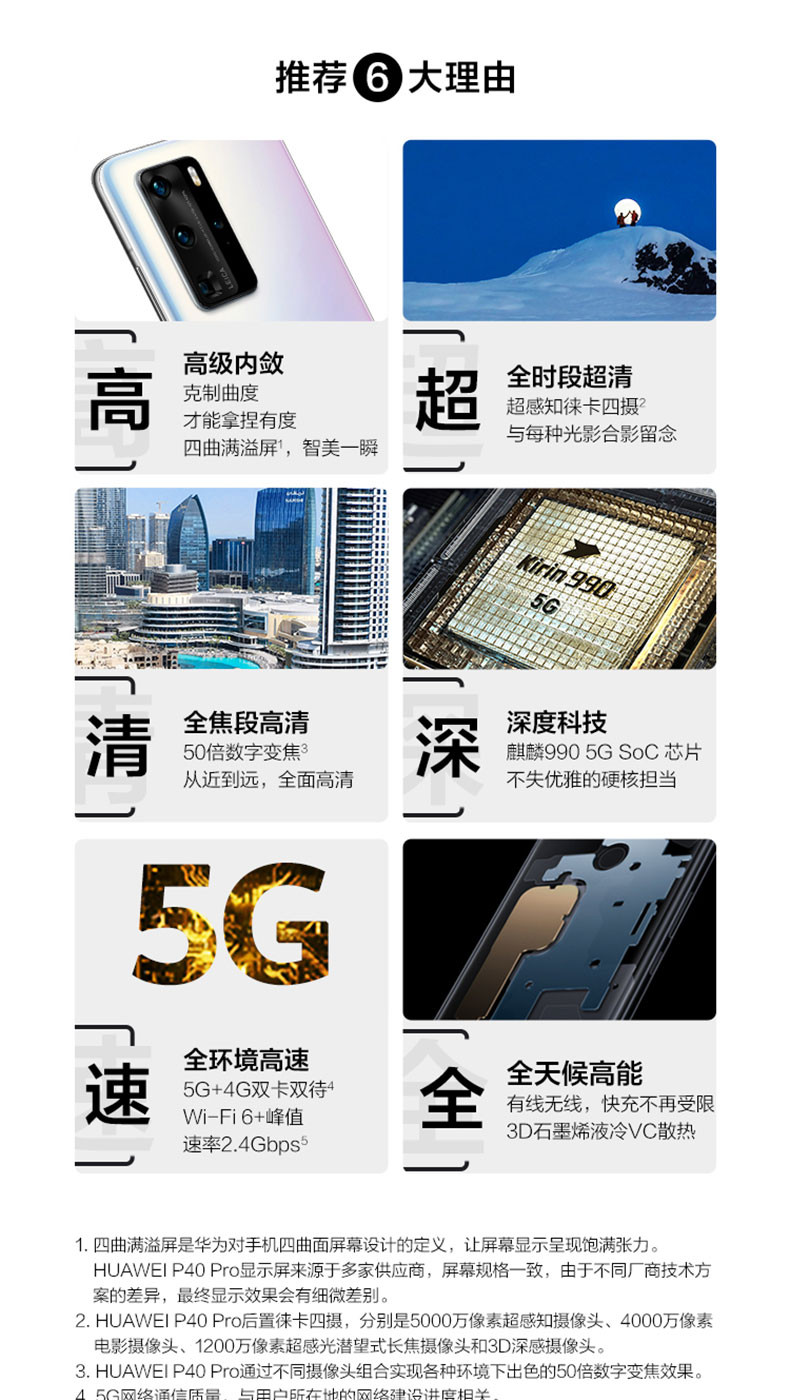 华为/HUAWEI P40 Pro 5G 麒麟990 SoC芯片 50倍数字变焦 全网通5G手机