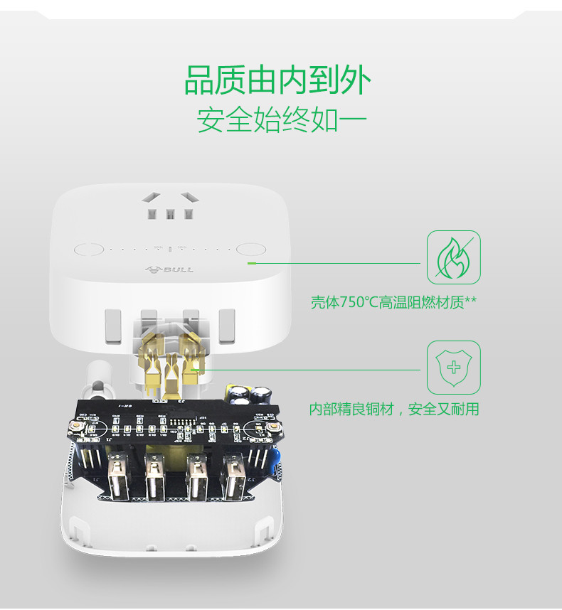 公牛USB插座防过充智能定时插座多功能插线板创意多口充电接线板8201T白色