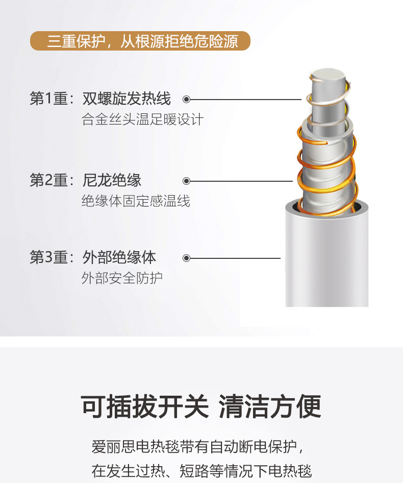 日本爱丽思水洗电热毯单人安全家用除螨电褥子盖腿爱丽思-EM-501