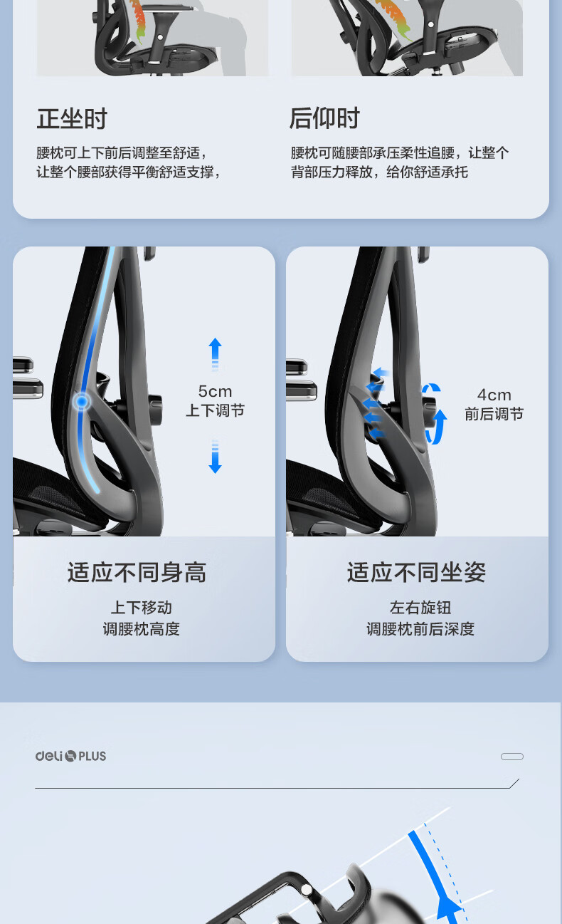 得力/deli 办公椅KF231 人体工学椅 电脑椅转椅可躺椅子 高弹网面