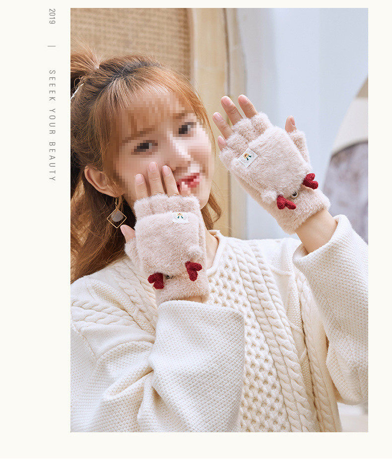 行科 手套女学生韩版可爱冬季骑车女士半指手套写字加厚加绒秋季保暖