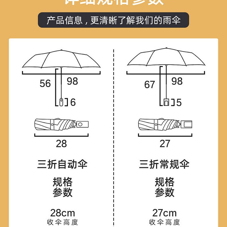 行科  晴雨伞防晒遮阳三折雨伞折叠黑胶太阳伞水果图案 自动款