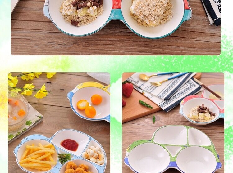 小汽车餐盘 陶瓷儿童分格餐盘创意日式宝宝吃饭卡通分隔餐具【颜色随机发】