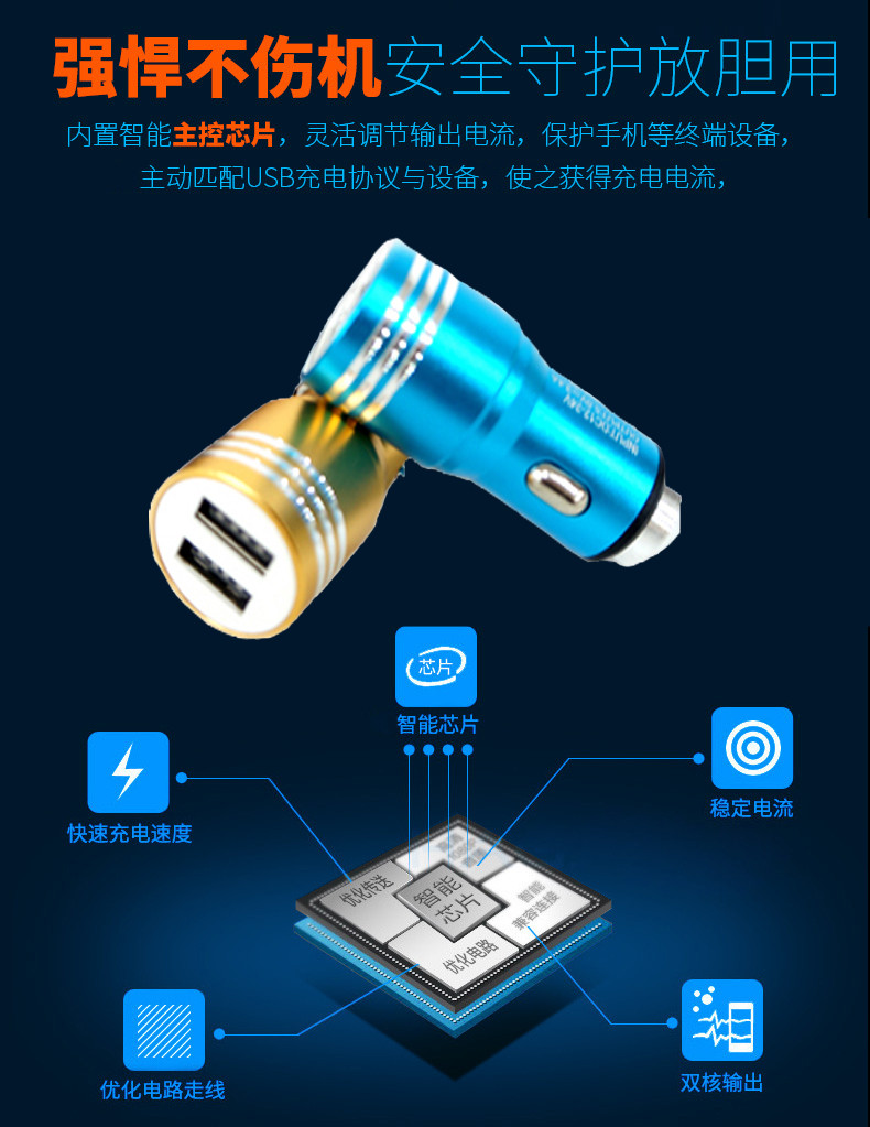 车载充电器点烟器车充头一拖二 3.1A双USB快充