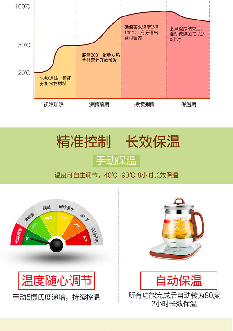 康佳/KONKA 养生壶煮茶器煮茶壶电水壶热水壶烧水壶电热水壶迷你玻璃花茶壶KGYS-1814D