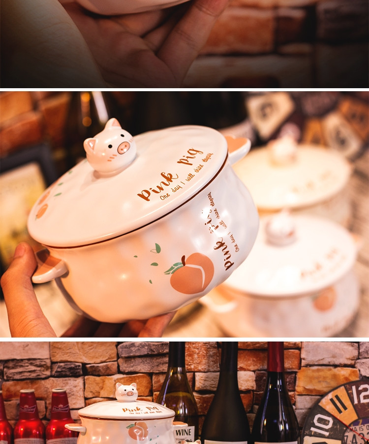 泡面碗可爱日式陶瓷大号带盖创意双耳个性学生宿ins舍家用可微波（正常发货）