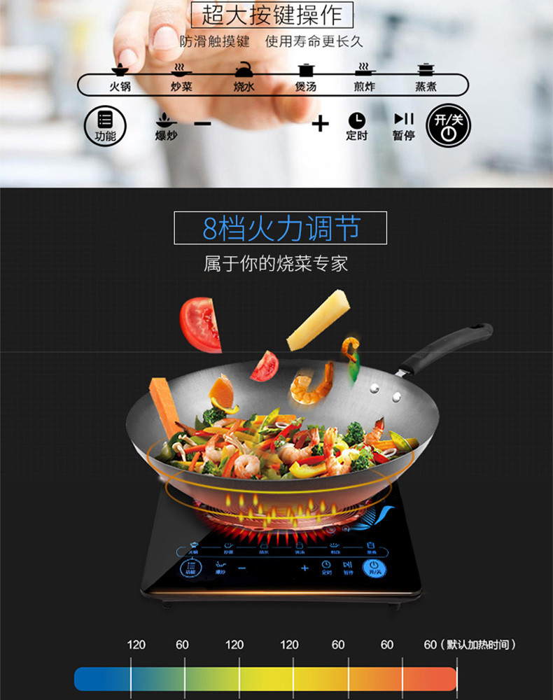 美的（Midea）C21-SN2105 电磁炉 家用智能 爆炒大火力 触控屏 黑色