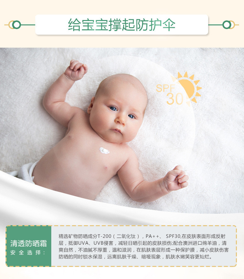 菲丽洁 清透防晒霜45g 成人儿童防晒霜正品婴幼儿童防紫外线霜孕妇物理防晒7115513