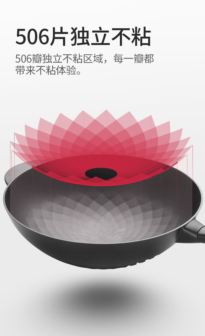 炊大皇/COOKER KING聚能精铸炒锅不粘锅一体压铸无铆钉易清洗燃气煤气灶明火使用 32cm