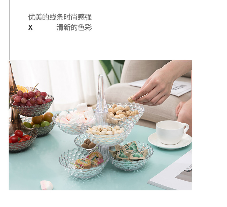 欧式多层果盘田园风家用客厅干果盘创意叠加糖果盘零食茶几塑料