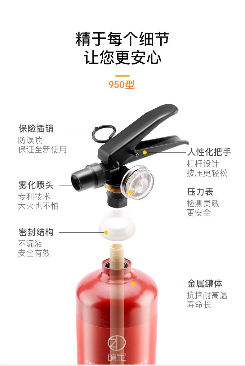 镇定车载灭火器私家车用环保水基灭火器家用迷你小型便携消防器材