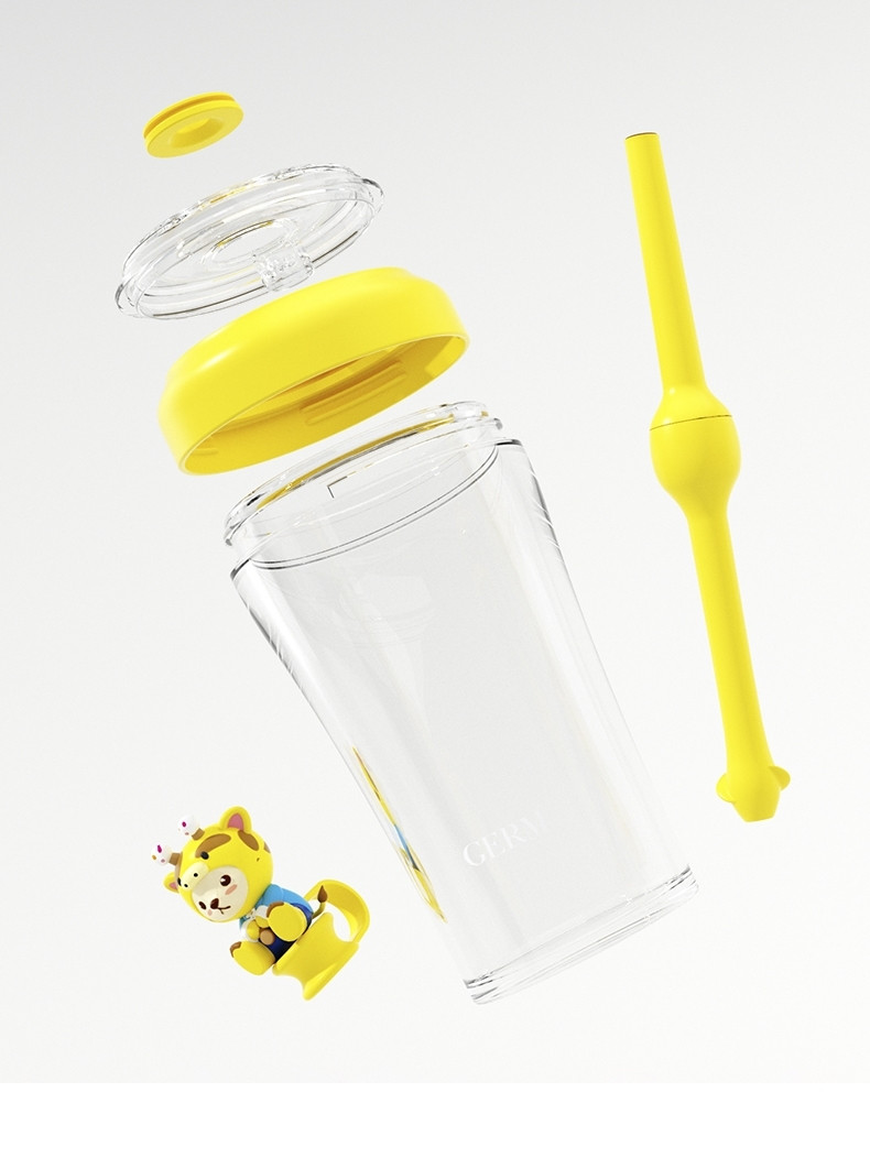 GERM格沵 萌趣吸管杯470ml可爱儿童塑料吸管水杯夏季冷萃杯
