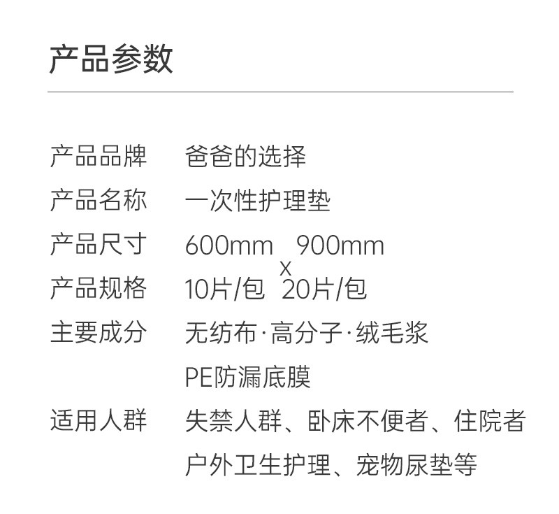 爸爸的选择 成人一次性护理垫(600*900mm)20片*2包装 老人孕妇大号隔尿垫褥垫