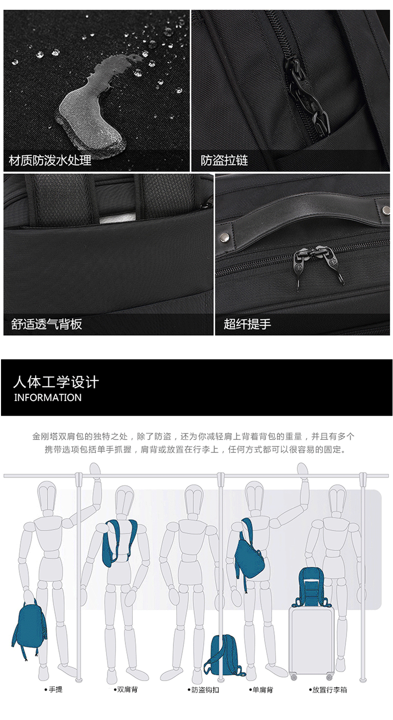 KOROVO壳罗沃2018新款商务背包双肩包金刚塔防割包防水电脑商务防盗背包男女通用双肩包藏青色