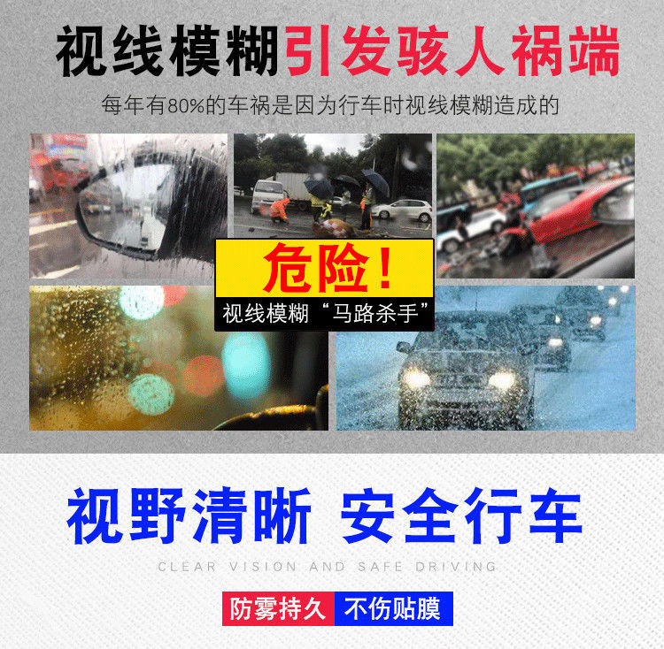 汽车玻璃防雨剂防雾剂后视镜防雨膜前挡风玻璃防雾防雨反光镜驱水