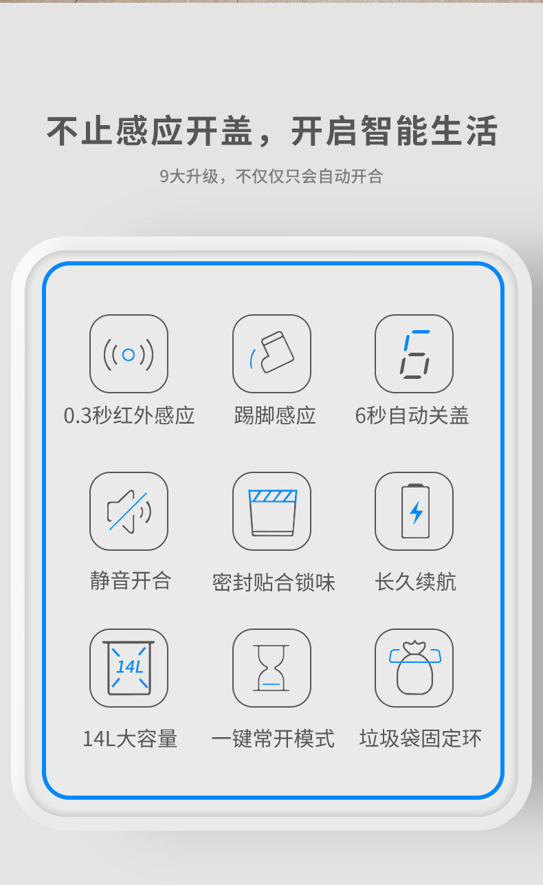 网红14L智能感应垃圾桶智能家用带盖卫生间厨房厕所洗手间客厅全自动卧室大号