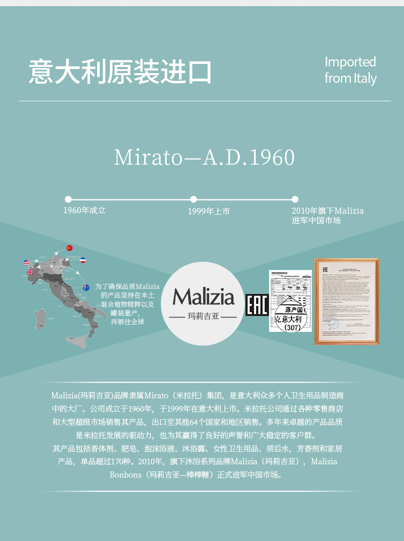 【领劵下单立减20元】玛莉吉亚沐浴露5款香型可选 1000ml沐浴液(意大利原装进口)