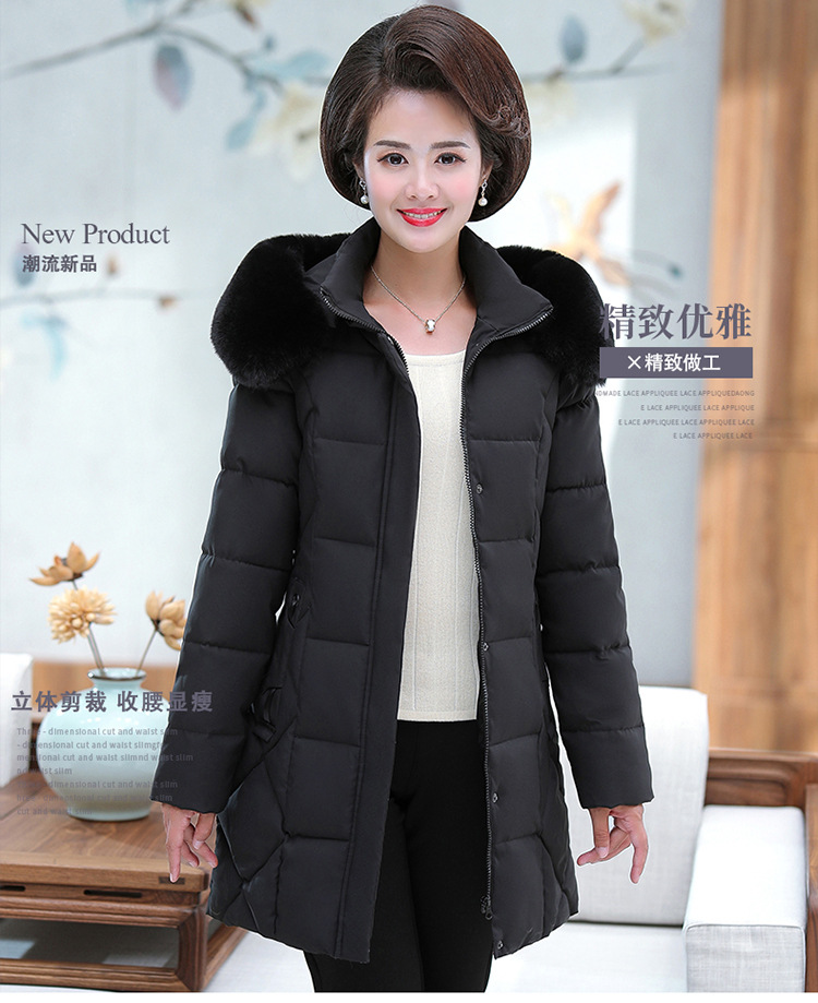 冬季羽绒棉服女中长款新款大毛领韩版大码中老年时尚显瘦外套