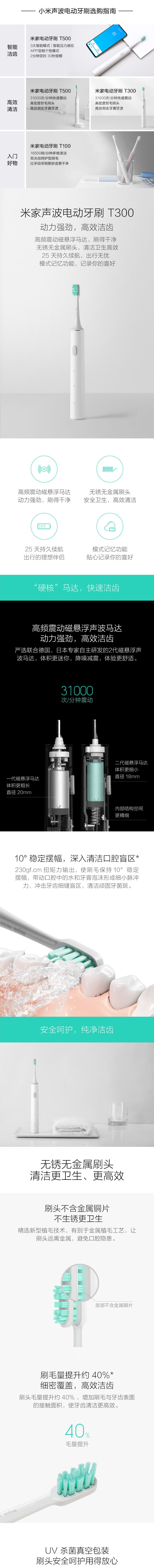 小米 电动牙刷两档模式 声波震动电动牙刷T300 YX