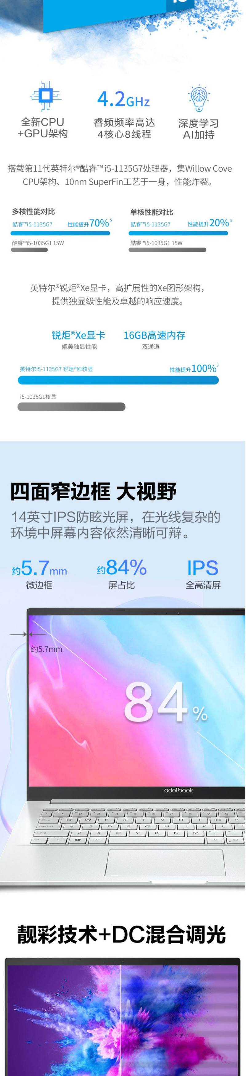 华硕/ASUS adolbook14s 14英寸笔记本 i5-1135G7 512GB 16G 集显