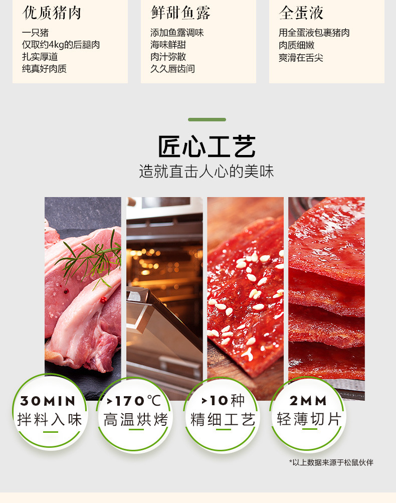 【三只松鼠】猪肉脯自然片原味150g