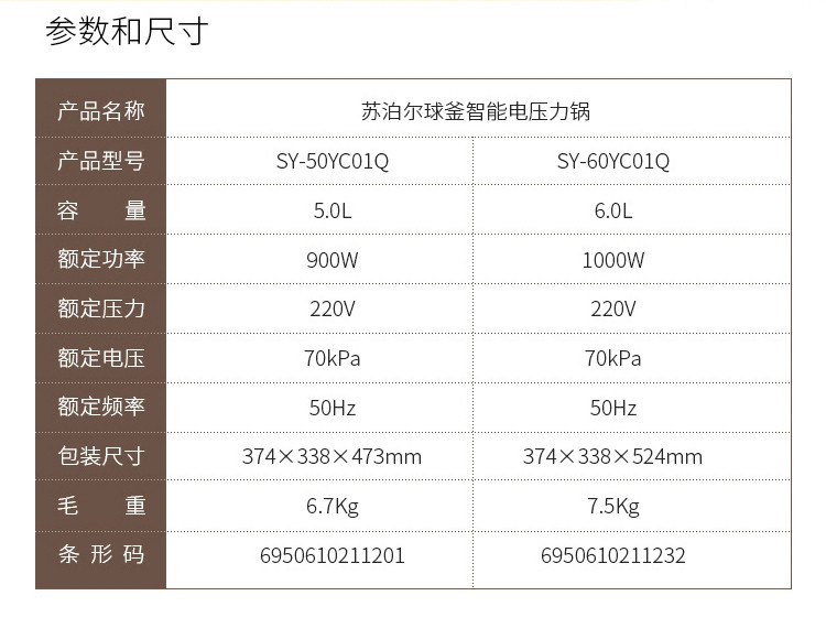 苏泊尔/SUPOR 苏泊尔电压力锅球釜6L双胆家用多功能智能高压锅 SY-60YC01Q