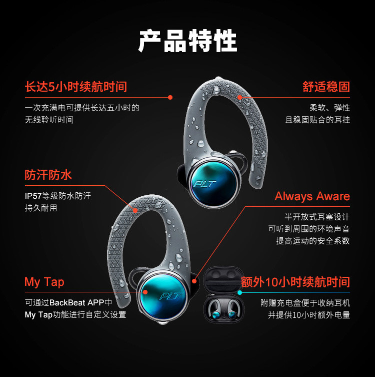 缤特力（Plantronics） BackBeat FIT 3100 运动真无线蓝牙耳机 防水防尘