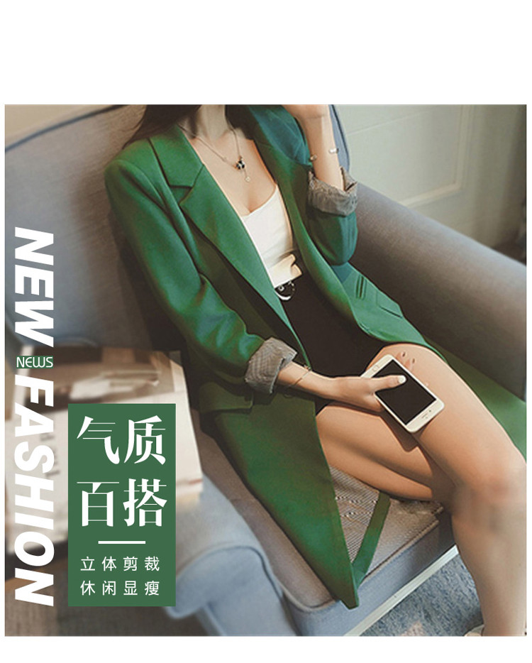 怡蓝  新款西装女中长款修身开叉小西服2019秋季韩版外套女装显瘦长袖