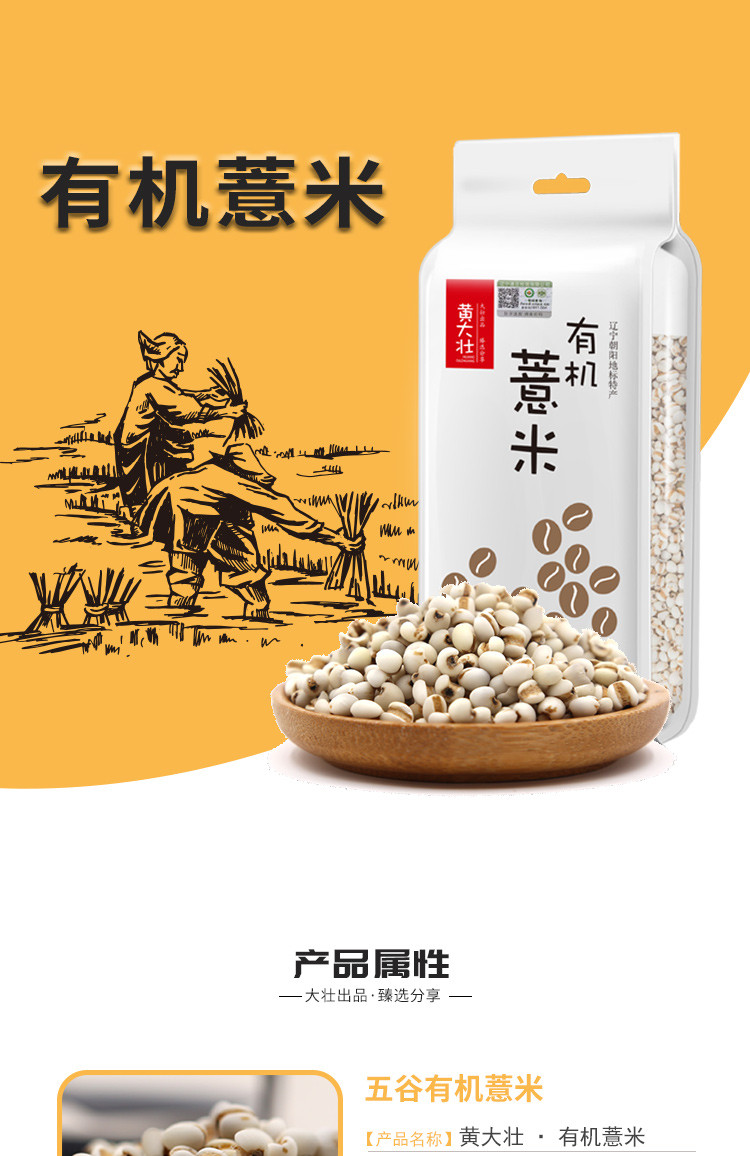 【立减20元】黄大壮 有机薏米400g