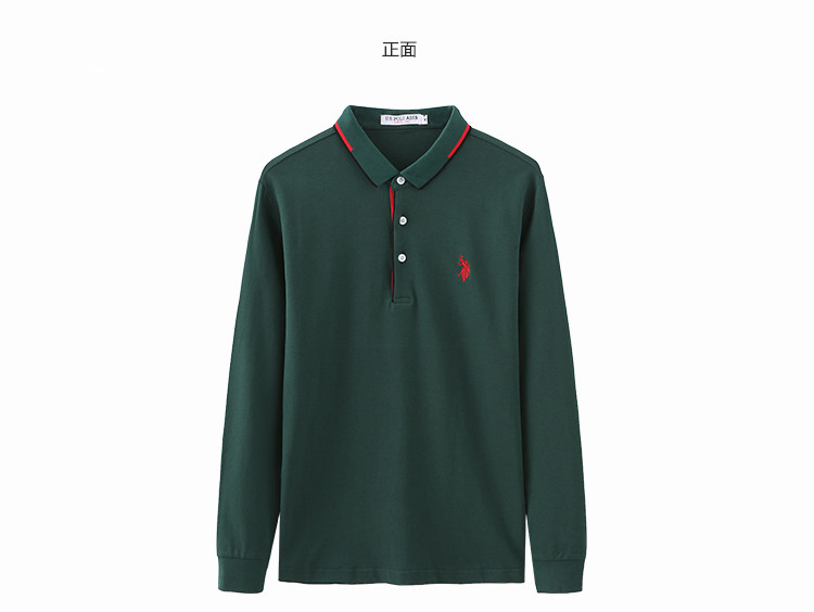 U.S.POLO ASSN.美国马球协会男19年秋季撞色领长袖POLO衫外穿翻领6193105072