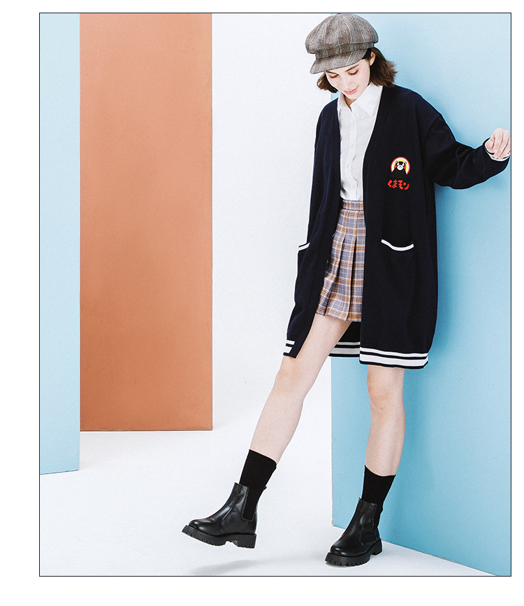 HELLO KOMA 熊本熊女秋季学生单穿上衣长款开衫针织外套毛衣学院风KM20ZZ007